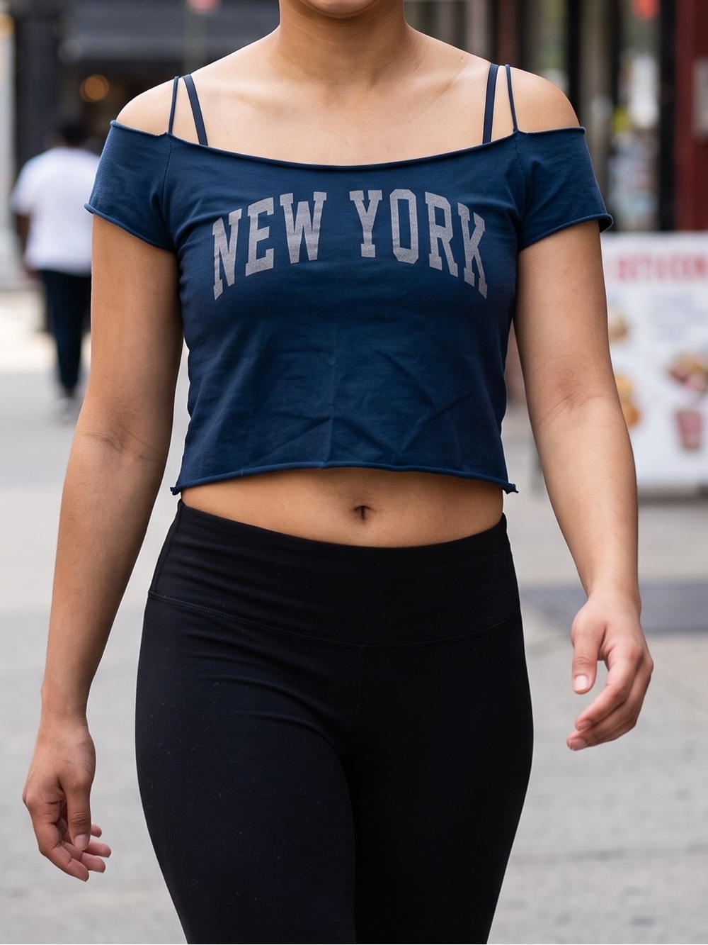 J.O.A. NEW YORK Off-Shoulder Crop Top - Navy